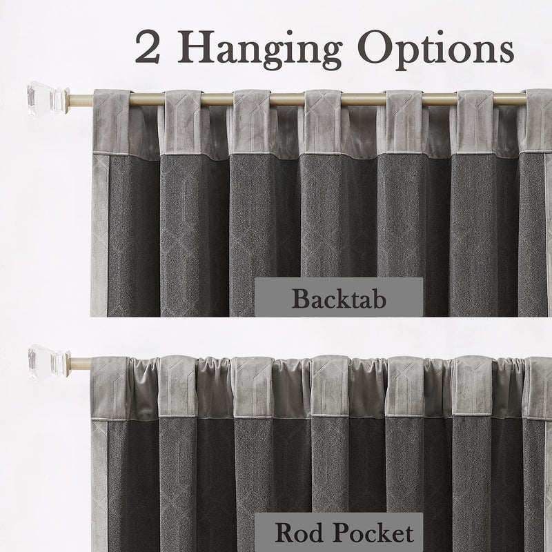 Central Park Moderate Velvet Blackout Window Curtain Panels 84in Long Rod Pocket Backtabs for Living Room Bedroom Geo EmbossedTrellis Window Treatment Drape Sets 52inx 84inx2,Panel Pairs to Go, Gray - Image 2